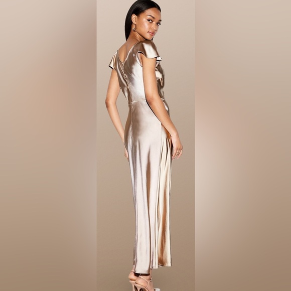 NWT🌹THE OCCASION L🌹ELITE LINE CHAMPAGNE SATIN FLUTTER SLEEVE FITTED MIDI MAXI - Picture 6 of 16